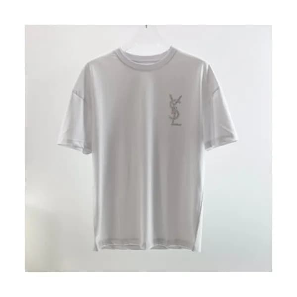 Saint Laurent 2021 Mens Logo Cotton Short Sleeved … - 1