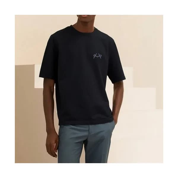 Hermes 2021 Mens Crew-neck Short Sleeved Tshirts B… - 1