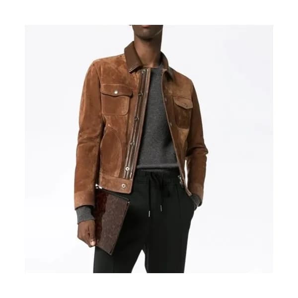 Tom Ford Mens Logo Casual Leather Jacket Camel - …