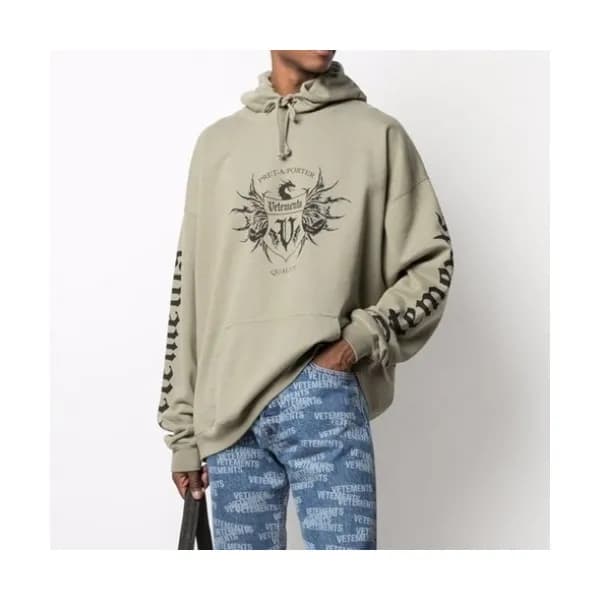 Vetements Mm/Wm Logo Oversize Cotton Hoodie Gray … - 1
