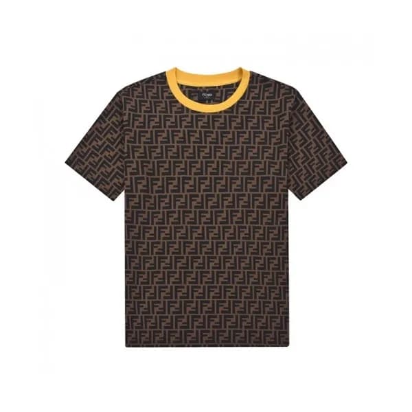 Fendi Mens Logo Casual Short Sleeved Tshirts Brow… - 1
