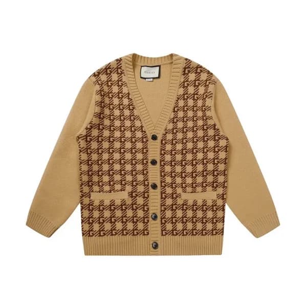 구찌 남/녀 브이넥 카멜 가디건 - Gucci Unisex Camel Cardigan - … - 1