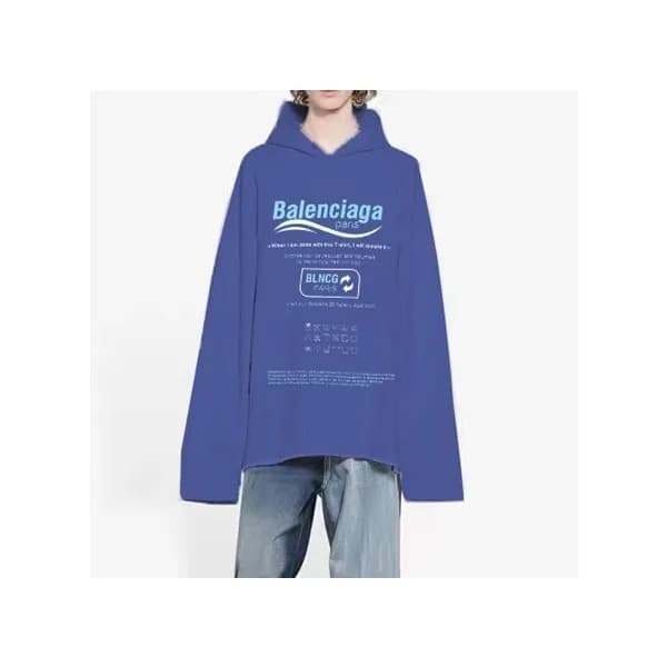 발렌시아가 남/녀 캐쥬얼 블루 후드티 - Balenciaga Unisex Blue Hood… - 1