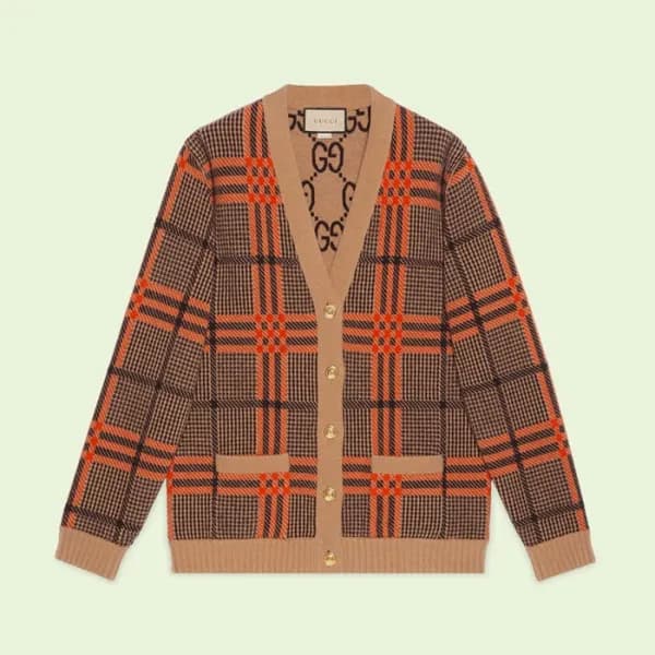 구찌 남/녀 브이넥 카멜 양면 가디건 - Gucci Unisex Camel Cardigan… - 1
