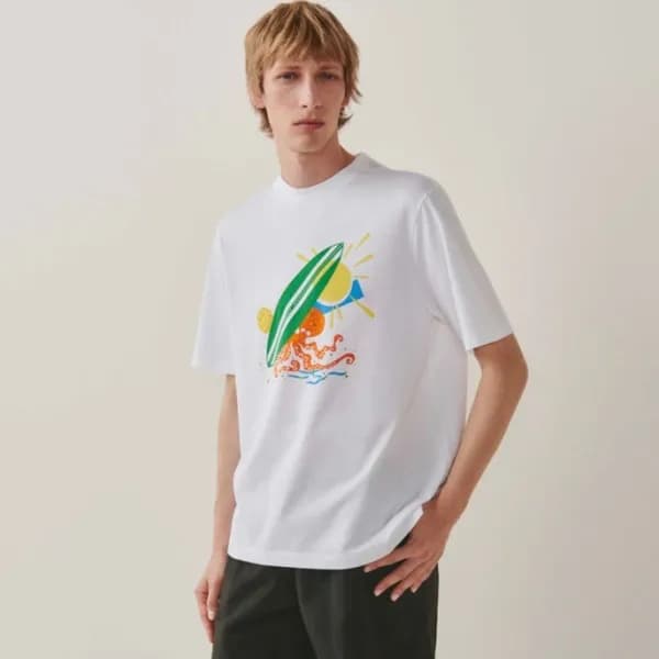 에르메스 남성 화이트 크루넥 반팔티 - Hermes Mens White Short slee… - 1