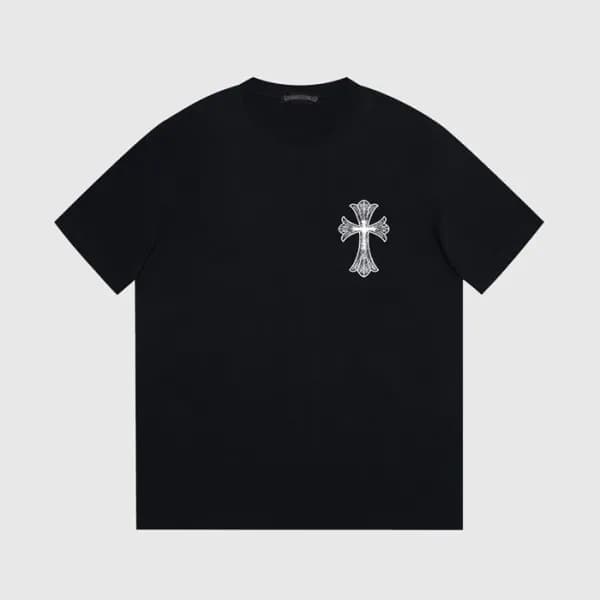 크롬하츠 남성 블랙 크루넥 반팔티 - Chrom Hearts Mens Black Short… - 1
