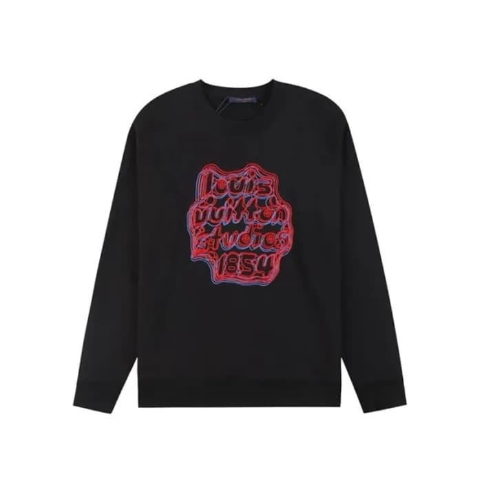 루이비통 남성 블랙 맨투맨 - Louis vuitton Mens Black Tshirts … - 1