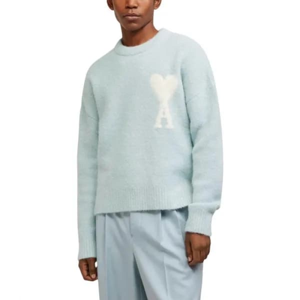 아미 남/녀 블루 크루넥 니트 - Ami Unisex Blue Knits - amc107x - 1