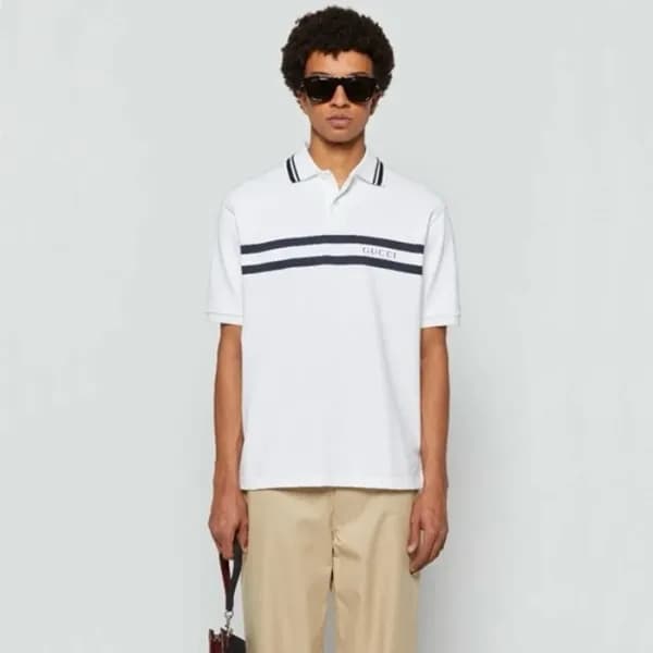 구찌 남성 화이트 폴로 티셔츠 - Gucci Mens White Polo Tshirts -… - 1