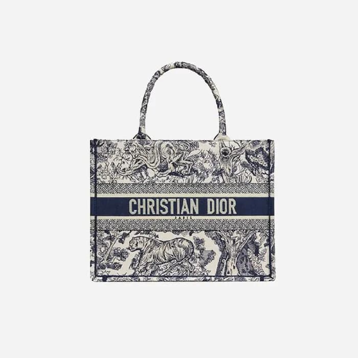디올 여성 블루 투알 드 주이 자수 북 토트백 미디엄 - Dior Roald Embroid… - 1