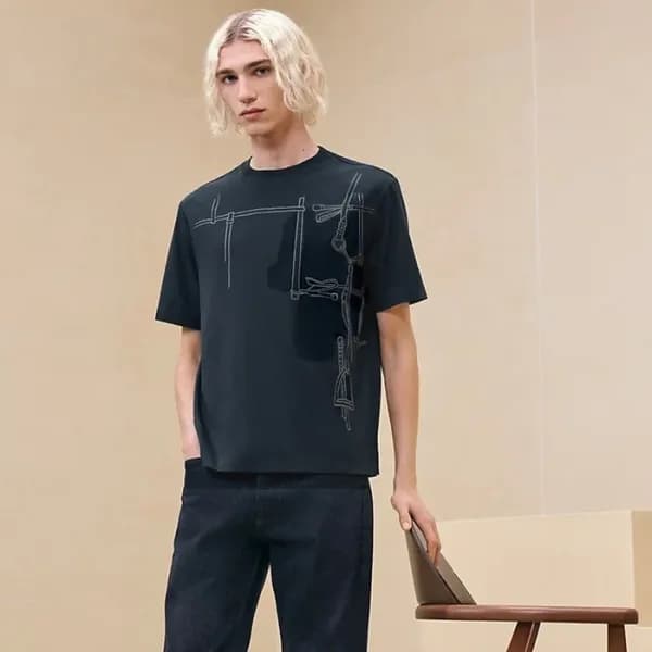 에르메스 남성 라운드 반팔티 - Hermes Mens Round Tshirt - hec48… - 1
