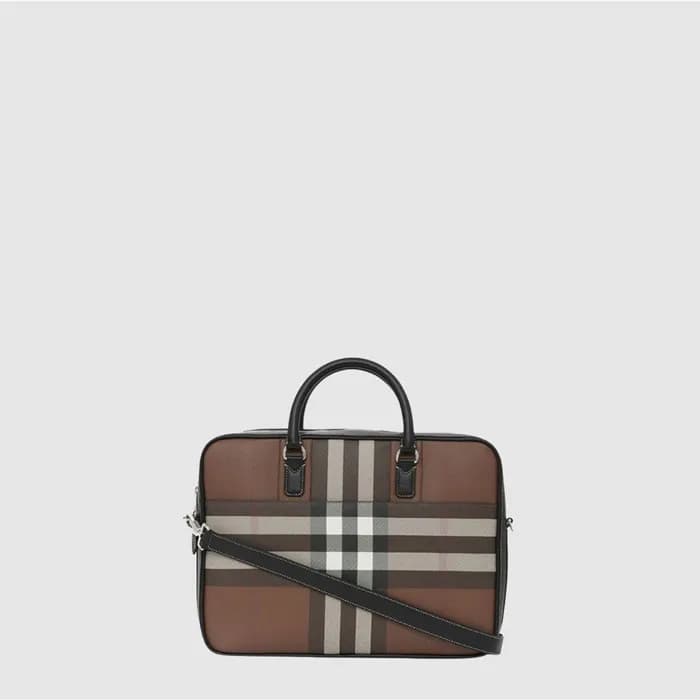 버버리 남성 체크 레더 브리프케이스 - Burberry Mens Check Leather … - 1