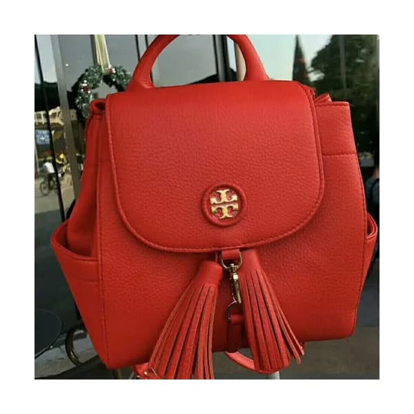 Tory Burch Leather Red Tassel Back Pack,22cm - 토리버… - 1