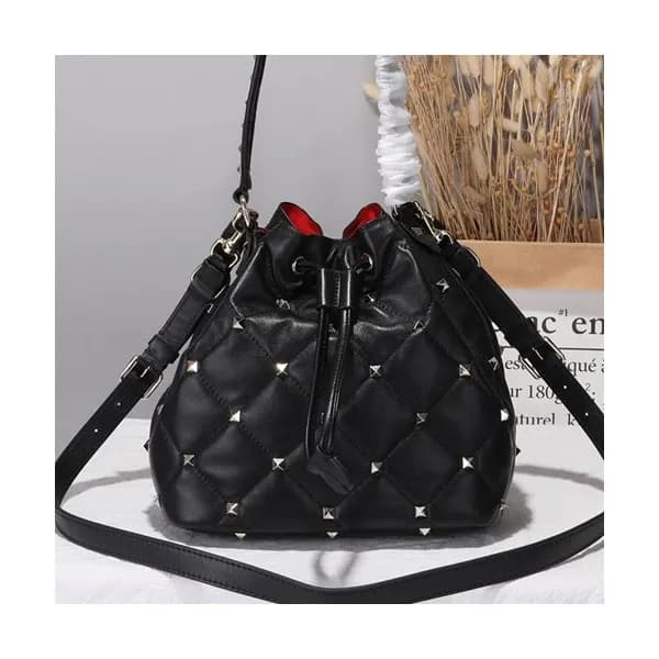 Valentino 2019 Leather Boomstud Spike Bucket Tote … - 1