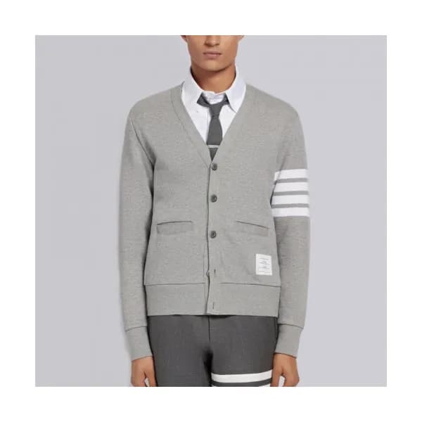 Thom Browne Mens V-neck Cardigan - 톰브라운 남성 코튼 브이넥 … - 1