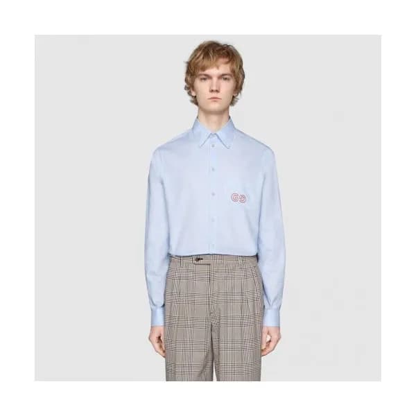 Gucci 2019 Mens Neck Logo Slim Fit Cotton shirt - … - 1