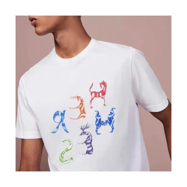Hermes 2020 Mens Crew-neck Silket Short Sleeved Ts… - 1