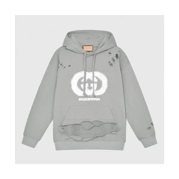 Gucci Unisex Logo Casual Cotton Hoodie Gray - 구찌 … - 1