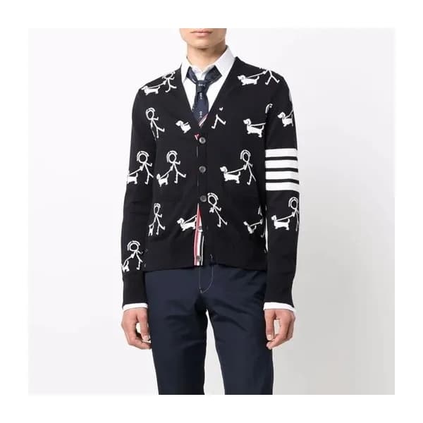 톰브라운 남성 브이넥 네이비 가디건 - Thom Browne Mens Navy Cardig… - 1