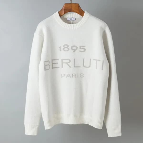 벨루티 남성 화이트 크루넥 니트 - Berluti Mens White Knits - ber… - 1