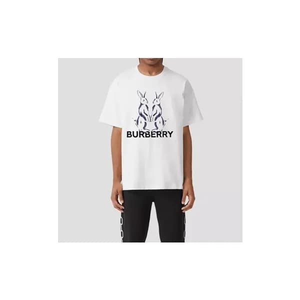 버버리 남성 화이트 크루넥 반팔티 - Burberry Mens White Tshirts -… - 1