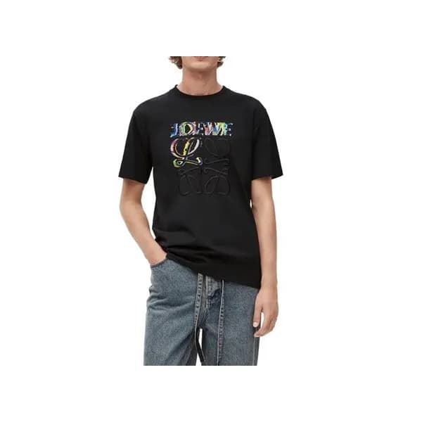 로에베 남/녀 이니셜 블랙 반팔티 - Loewe Unisex Black Short slee… - 1