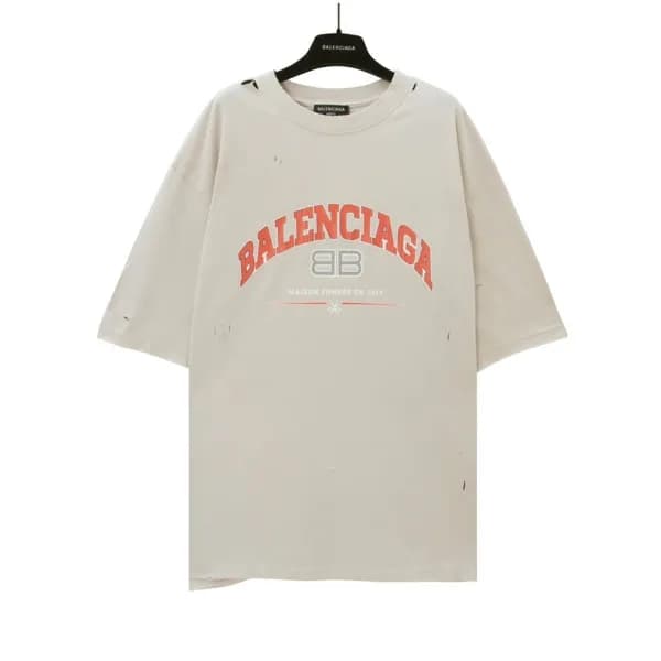 발렌시아가 남성 베이지 크루넥 반팔티 - Balenciaga Mens Beige Short… - 1