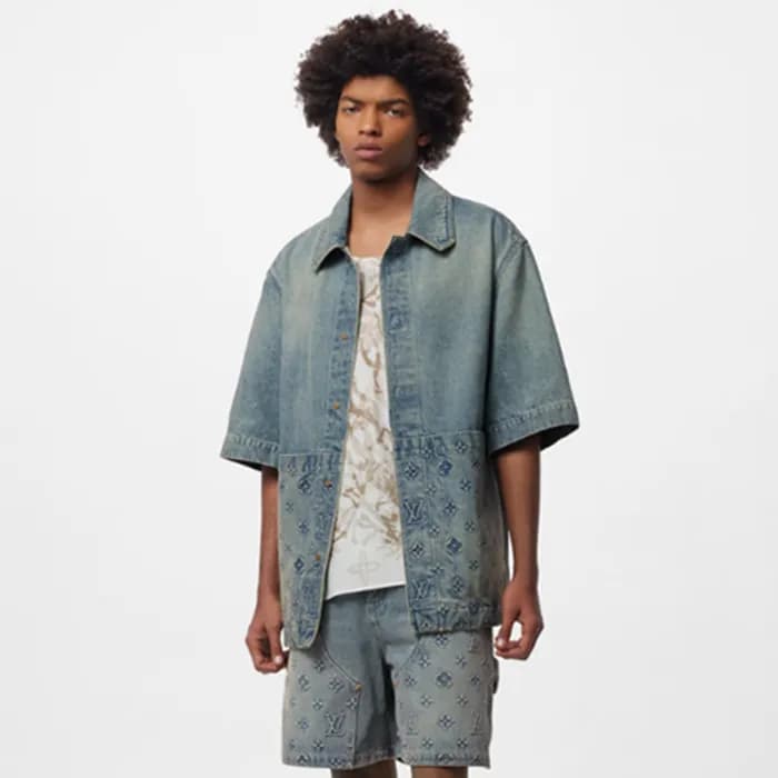 루이비통 남성 블루 반팔 셔츠 - Louis vuitton Mens Blue Shirts … - 1