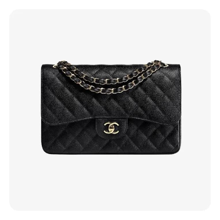 샤넬 클래식 캐비어 라지 블랙 골드 - Chanel Classic Caviar Large … - 1