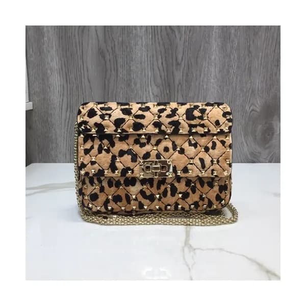 Valentino 2019 Fur Rockstud Spike Small Tote Shoud… - 1