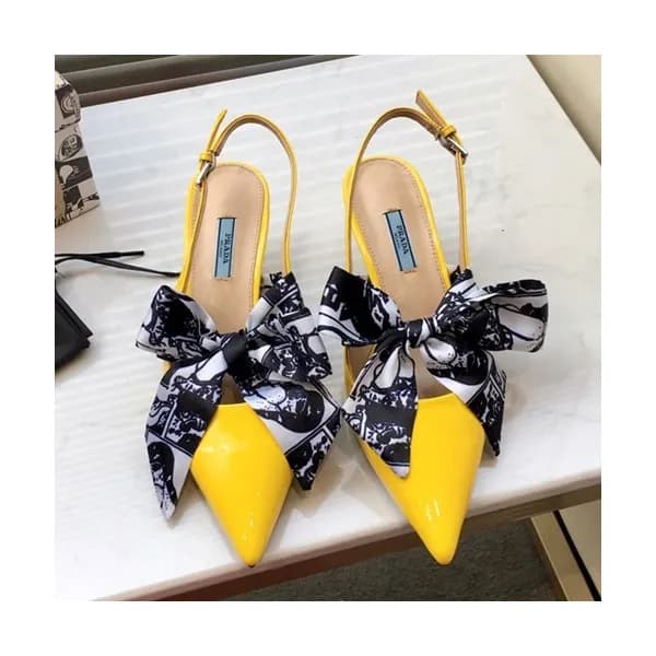Prada 2019 Ladies Leather Ribbon Middle Heel Sling… - 1