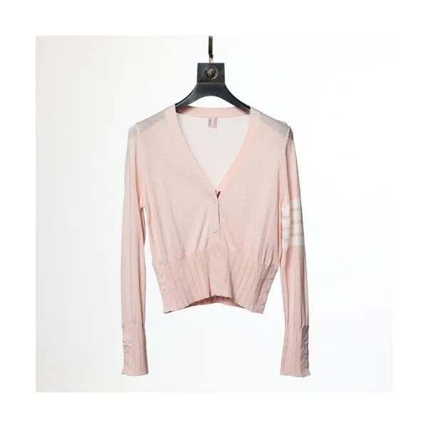 Thom Browne Womens Strap V-neck Cardigan Pink - 톰… - 1