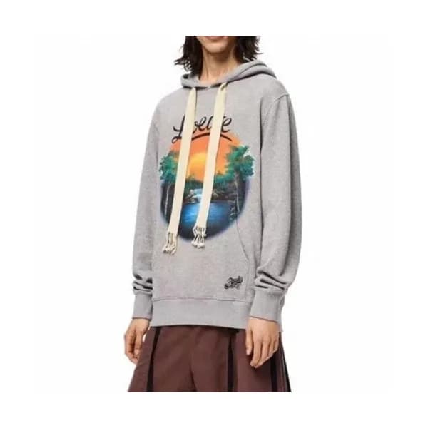 Loewe Mens Logo Casual Cotton Oversize Hoodie Gra… - 1