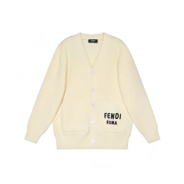 Fendi Mens Cardigan White - 펜디 남성 로고 크루넥 가디건 - fe… - 1