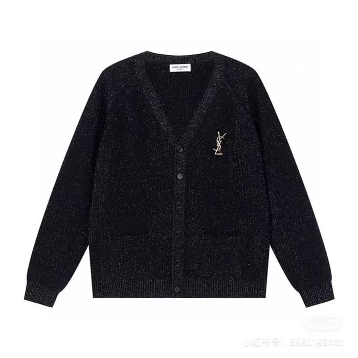 입생로랑 남/녀 블랙 브이넥 가디건 - Saint laurent Unisex Black C… - 1