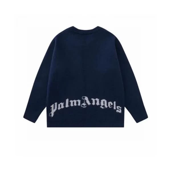 Palm Angels Mens Logo Crew-neck Sweaters Navy - 팜… - 1