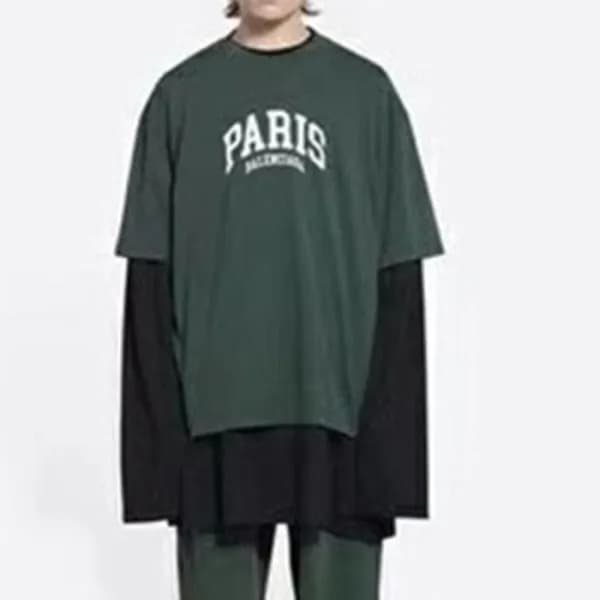 발렌시아가 남성 크루넥 그린 반팔티 - Mens Green Tshirts - bal0131… - 1