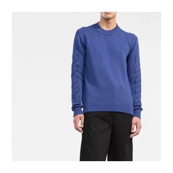 오프화이트 남성 블루 크루넥 니트 - Off-white Mens Blue Knits - o… - 1