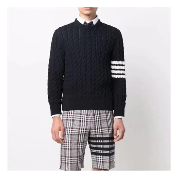 톰브라운 남성 네이비 크루넥 니트 - Thom Browne Mens Navy Knit - … - 1