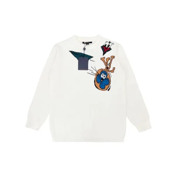 루이비통 남성 화이트 크루넥 니트 - Louis vuitton Mens White Swea… - 1