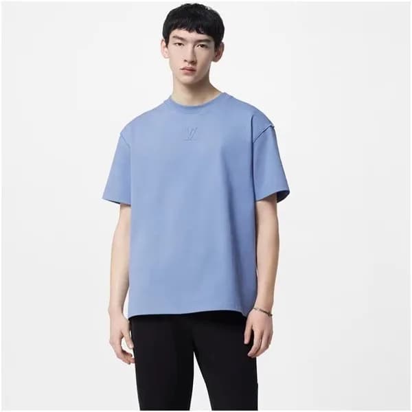 루이비통 남성 크루넥 블루 반팔티 - Louis vuitton Mens Blue Short… - 1