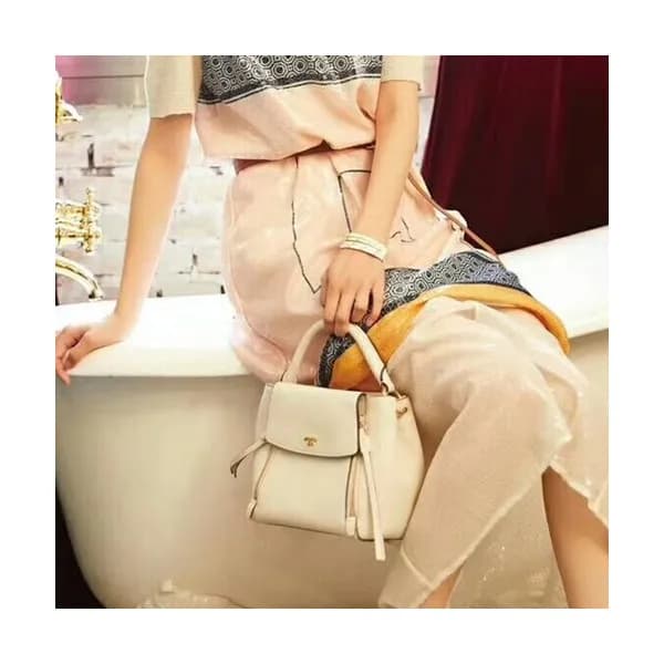 Tory Burch Leather Half-moon White Tote Shoulder B… - 1