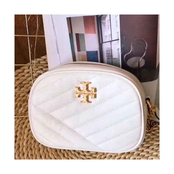 Tory Burch Leather White Kira Chevron Small Camera… - 1