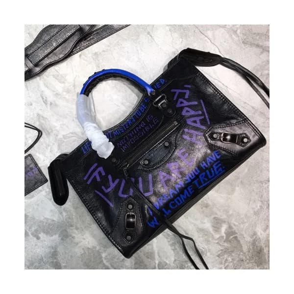Balenciaga 2019 Graffiti Classic City Leather Medi… - 1