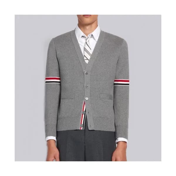 Thom Browne Mm/Wm Strap V-neck Cardigan Gray - 톰브… - 1