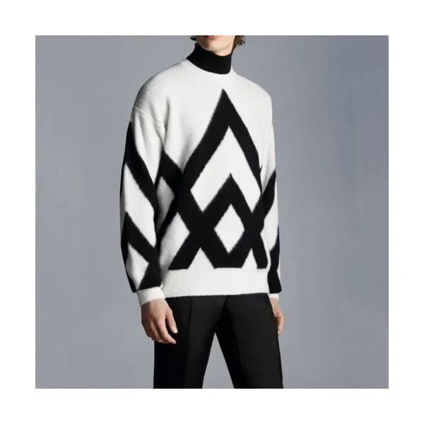 Moncler 2021 Mens Retro Logo Crew-neck Sweaters Wh… - 1