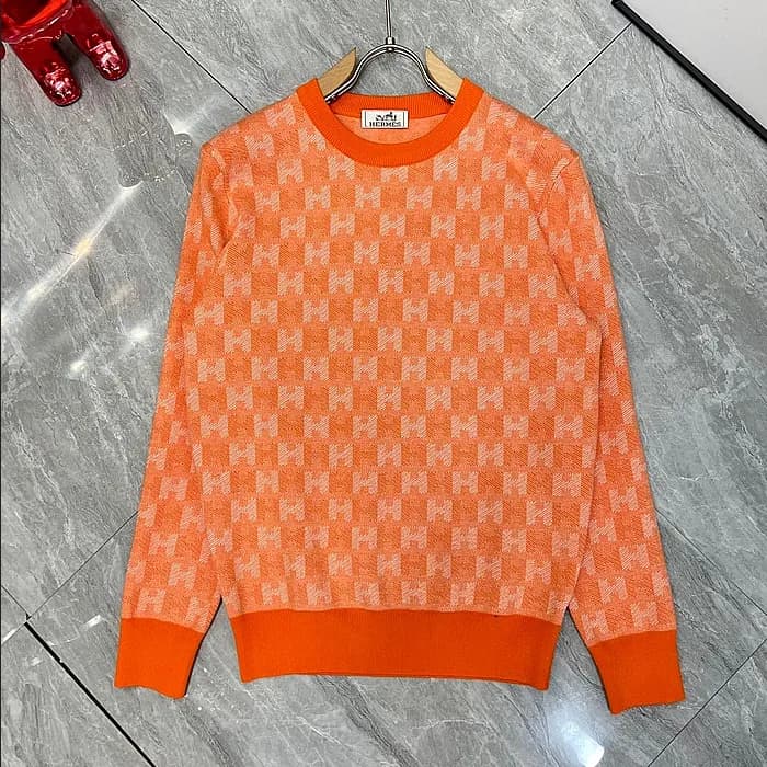 Hermes Mens Crew-neck Wool Sweater Orange - 에르메스 … - 1