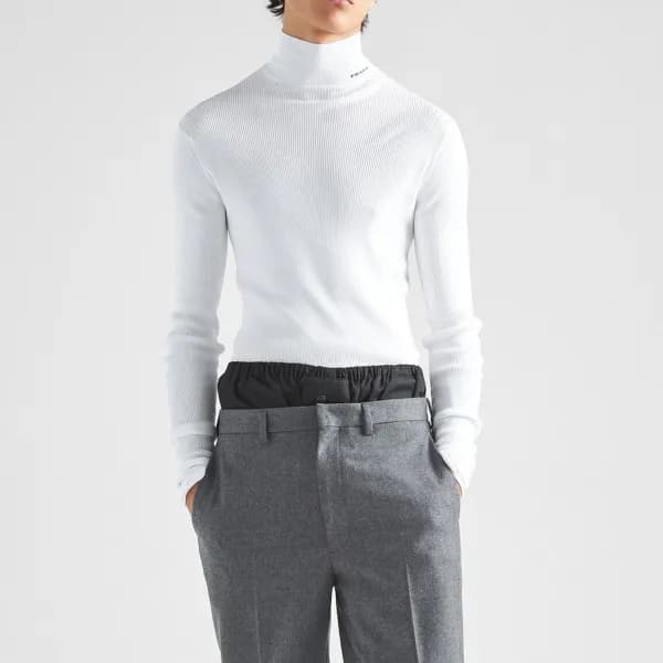 프라다 남성 터틀넥 화이트 맨투맨 - Prada Mens White Tshirts - pr… - 1