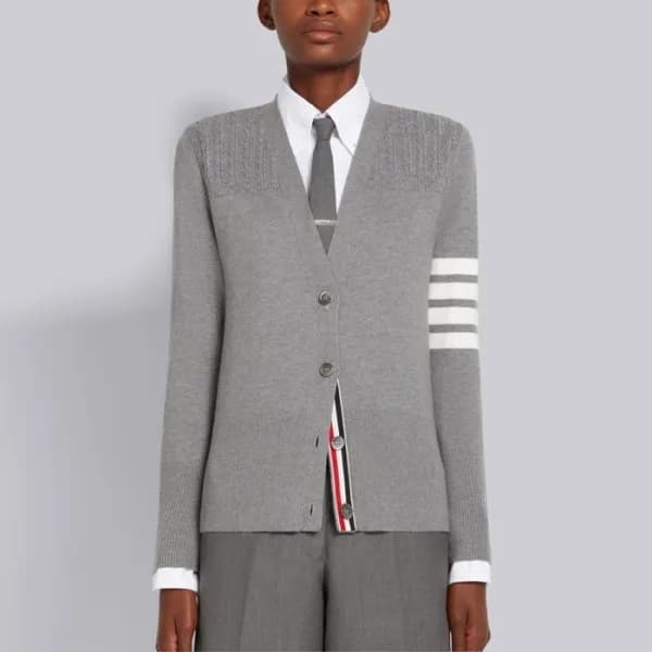 톰브라운 여성 브이넥 그레이 가디건 - Thom Browne Womens Gray Card… - 1