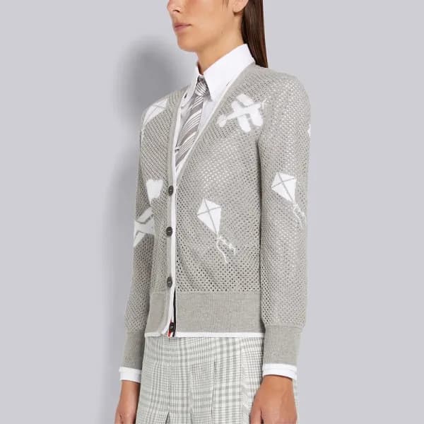 톰브라운 여성 브이넥 그레이 가디건 - Thom Browne Womens Gray Card… - 1